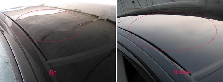 Удаление вмятин без покраски на Volvo S80 до и после