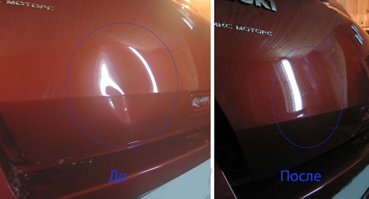 Удаление вмятин без покраски на Suzuki Swift до и после