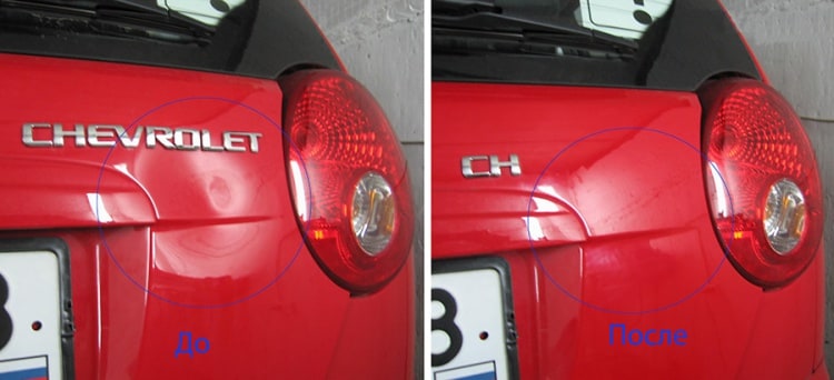 Удаление вмятин без покраски на Chevrolet Spark до и после