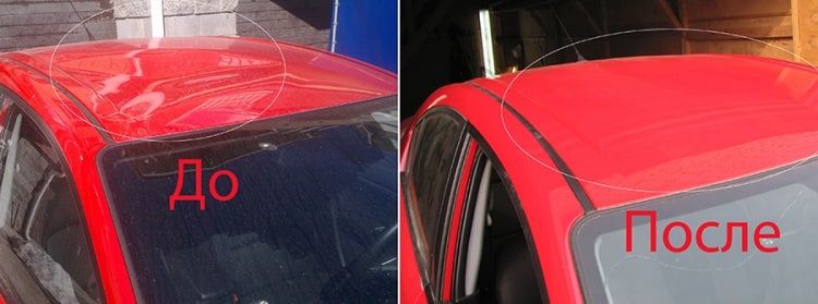 Удаление вмятин без покраски на Mazda 3 до и после
