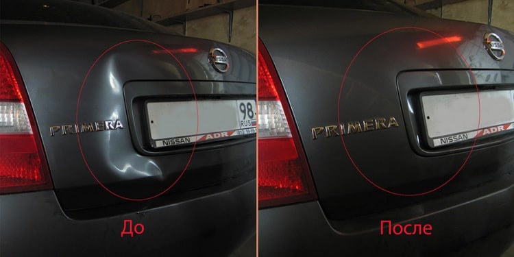 Удаление вмятин без покраски на Nissan Primera до и после