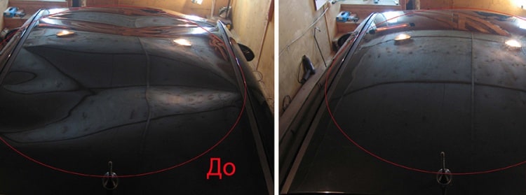 Удаление вмятин без покраски на Opel Corsa до и после