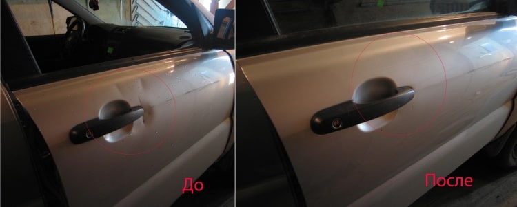 Удаление вмятин без покраски на Kia Sportage до и после