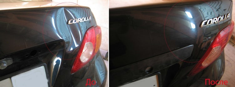 Удаление вмятин без покраски на Toyota Corolla до и после