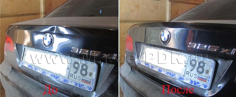 Удаление вмятин без покраски на BMW 325 до и после
