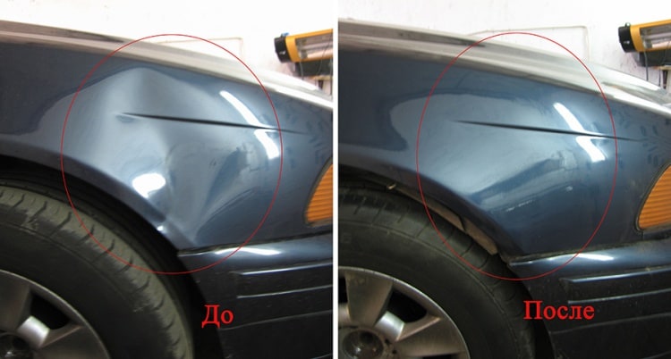 Удаление вмятин без покраски на BMW 3 до и после