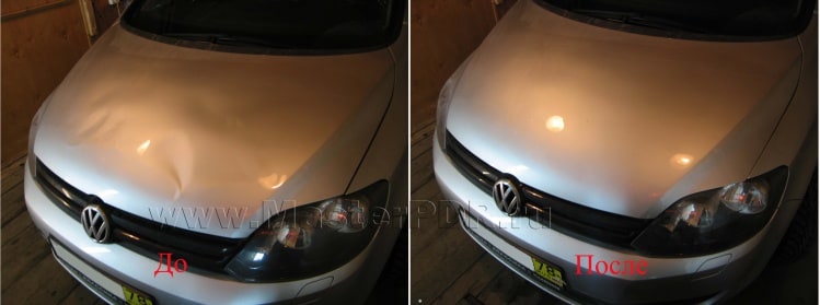 Удаление вмятин без покраски на VW Golf до и после