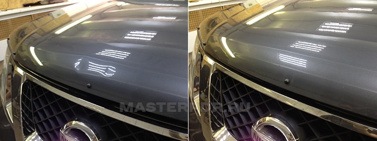 Удаление вмятин без покраски на Nissan Pathfinder до и после