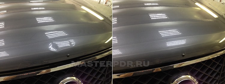 Удаление вмятин без покраски на Nissan Pathfinder до и после