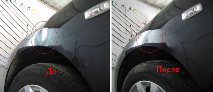Удаление вмятин без покраски на Nissan Teana до и после