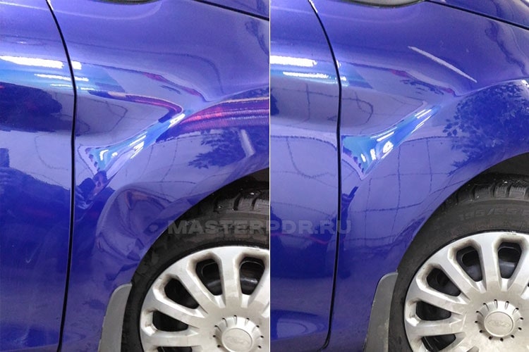 Удаление вмятин без покраски на Ford Fiesta до и после