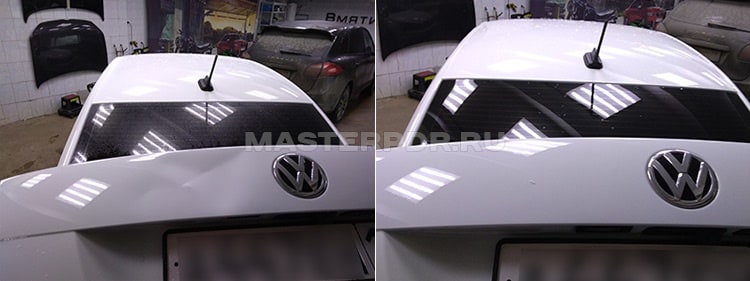 Удаление вмятин без покраски на VW Polo до и после