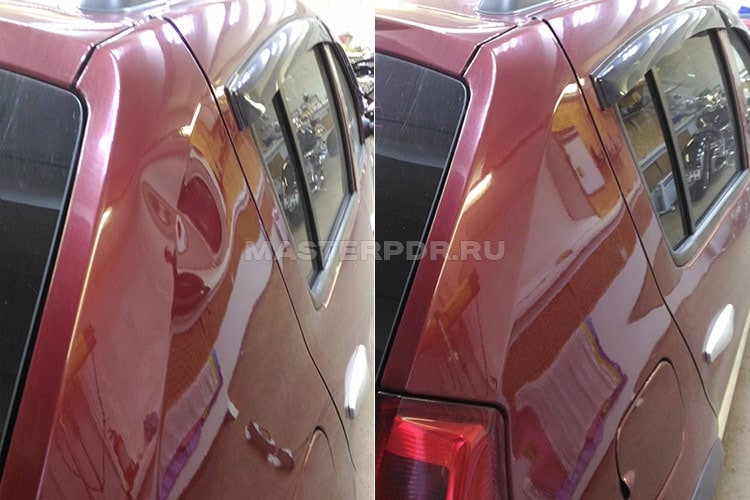Удаление вмятин без покраски на Renault Sandero до и после