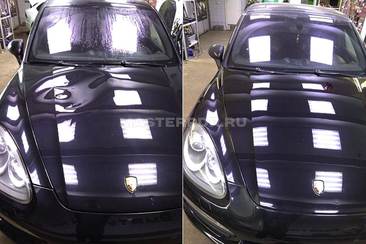 Удаление вмятин без покраски на Porsche Cayenne до и после