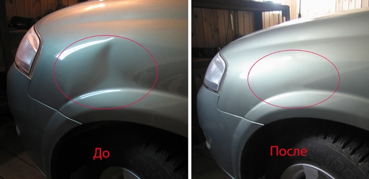 Удаление вмятин без покраски на Nissan Almera до и после
