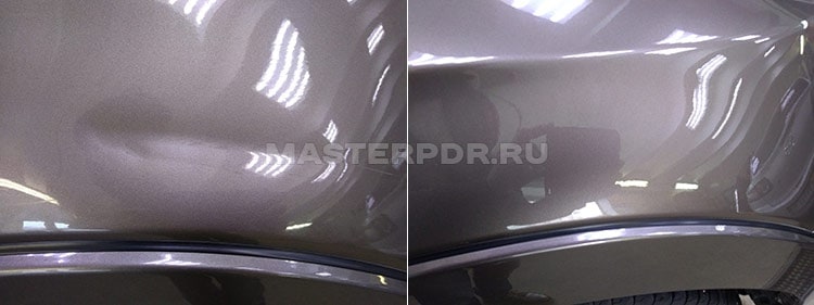 Удаление вмятин без покраски на Mitsubishi Pajero до и после