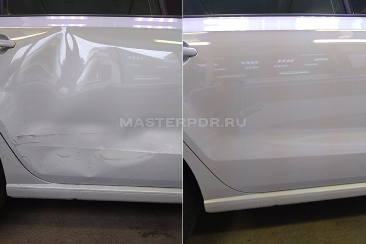 Удаление вмятин без покраски на Volkswagen Polo до и после